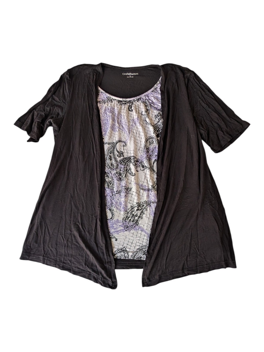 Croft & Barrow white/purple top w/ attached black jacket Size L